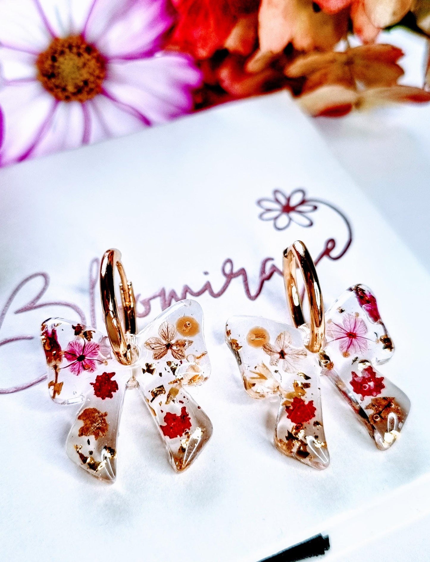 Real Pressed Flower Bow Hoop Earrings | Botanical Jewelry