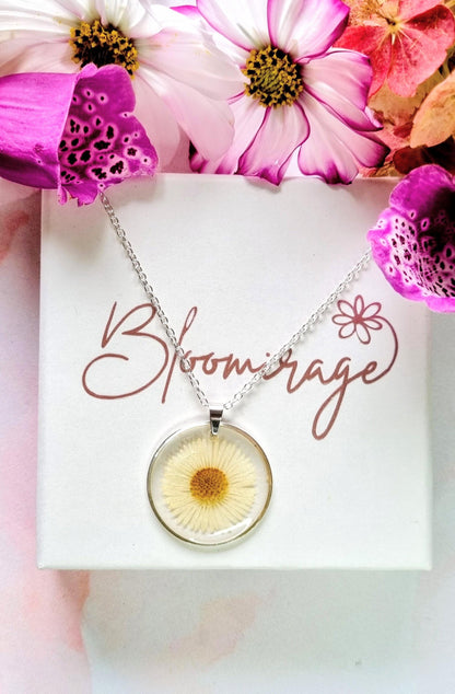 Daisy Pendant Necklace | Real Pressed Flowers | Whimsical Botanical Jewellery | Meaningful Gifts Inspired by Nature
