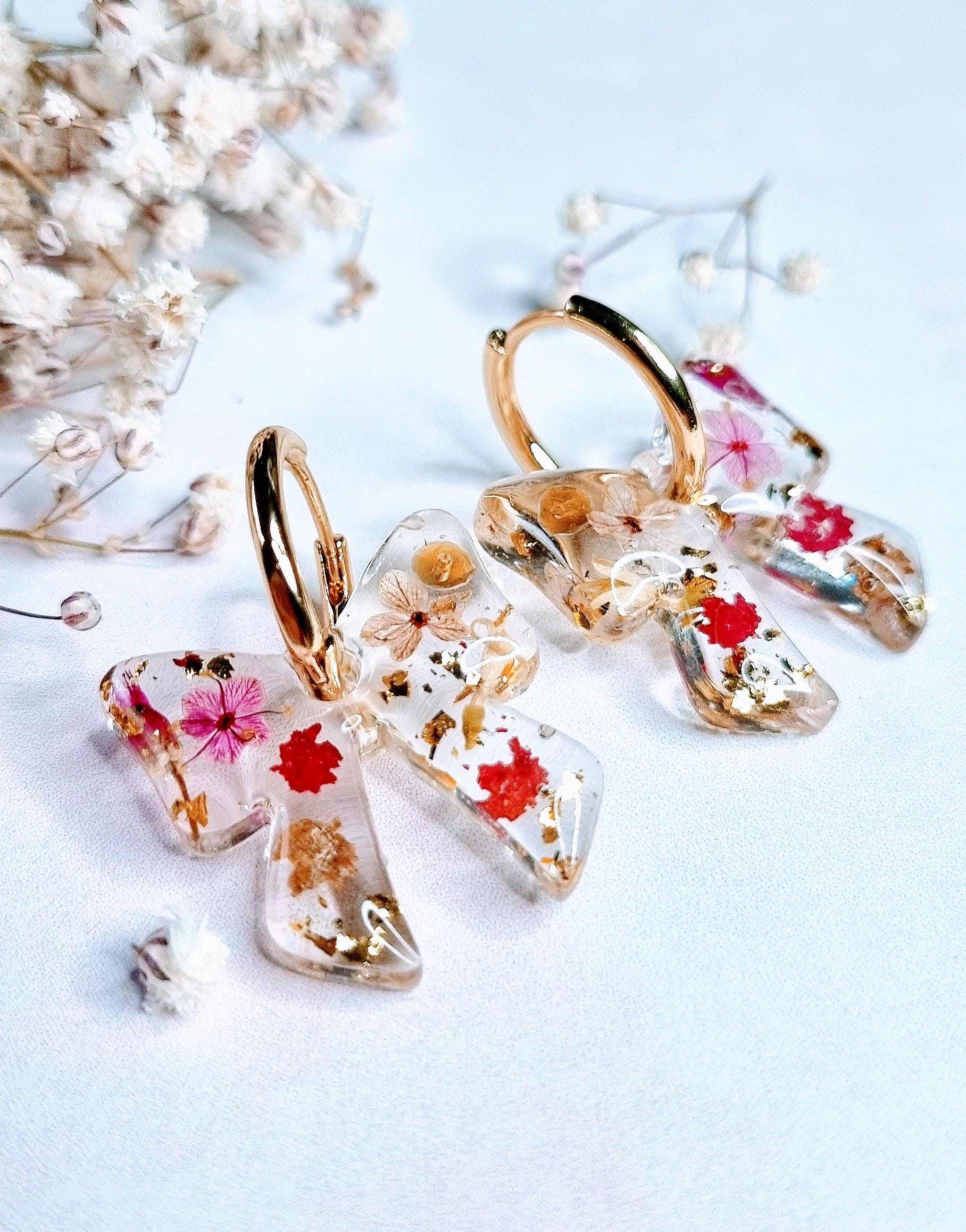Real Pressed Flower Bow Hoop Earrings | Botanical Jewelry
