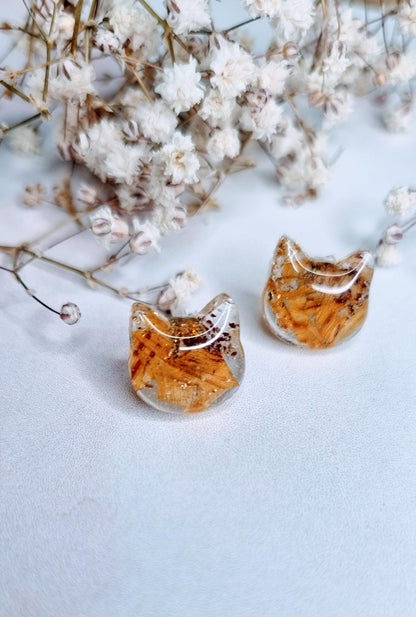 Cat Stud Earrings | Handmade Resin Jewellery | Real Pressed Flower | Feline Lover Gift