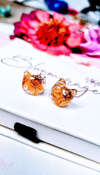 Cat Stud Earrings | Handmade Resin Jewellery | Real Pressed Flower | Feline Lover Gift