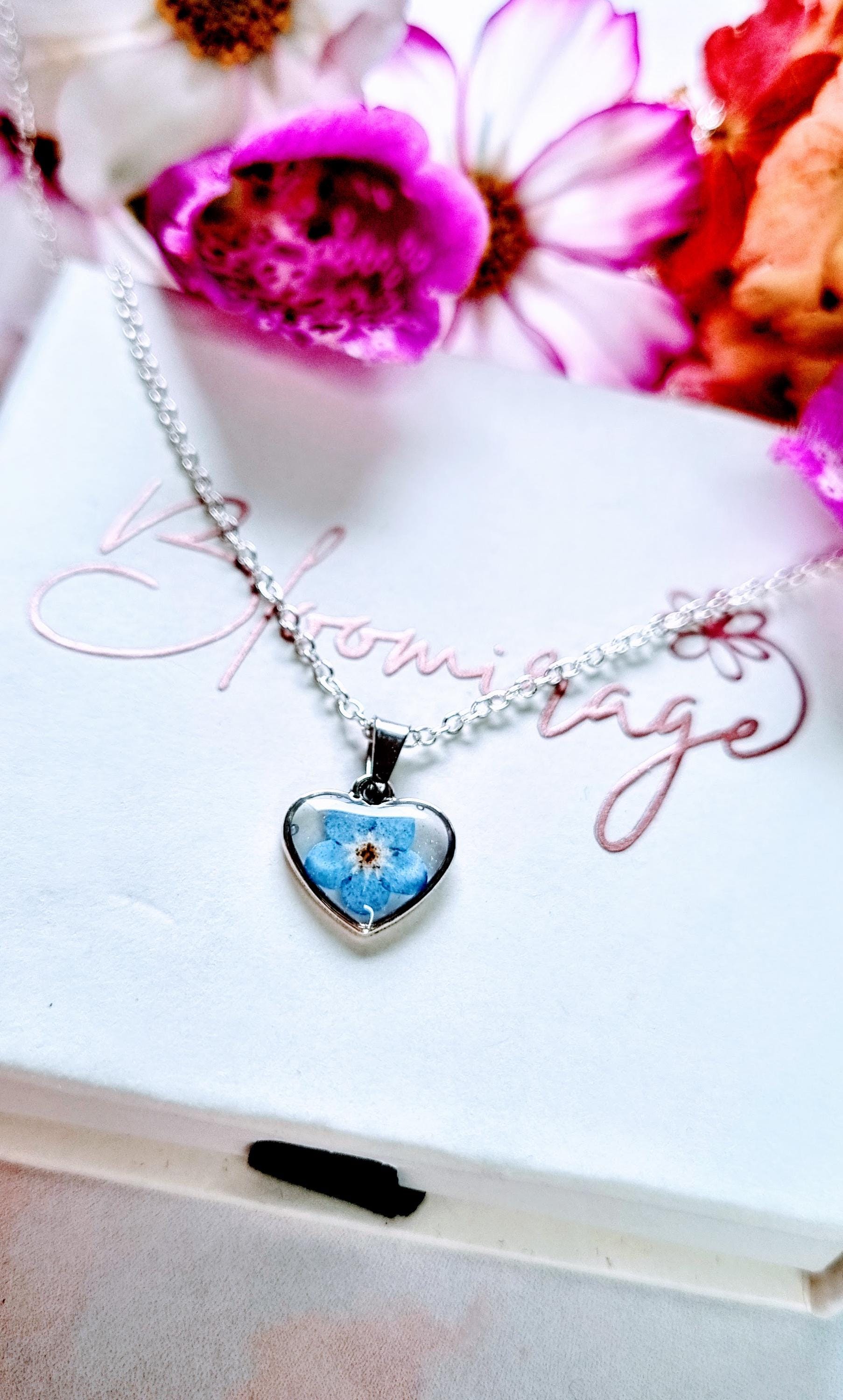 Forget-Me-Not Heart Pendant | Pressed Flower Resin Necklace