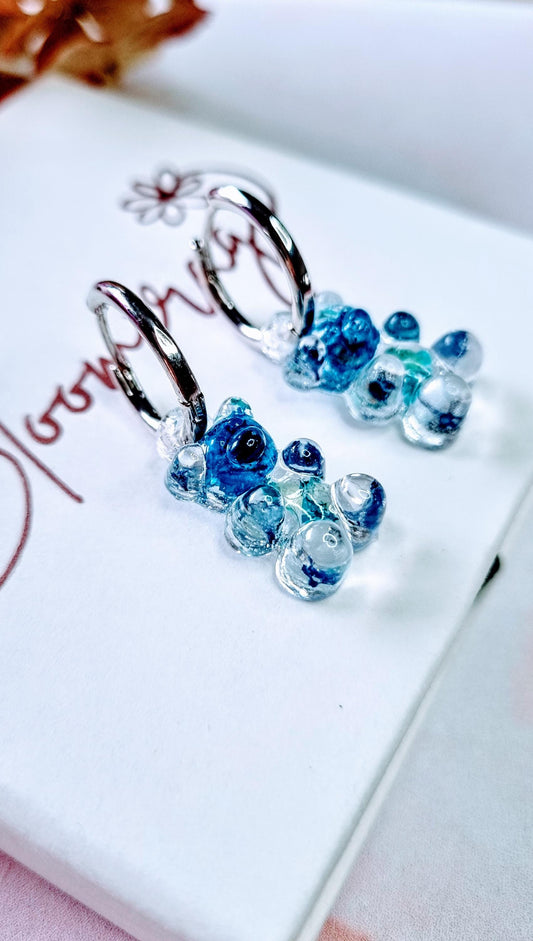 Blue Gummy Bear Hoop Earrings | Real Pressed Flowers | Botanical Jewellery gift