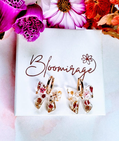 Real Pressed Flower Bow Hoop Earrings | Botanical Jewelry