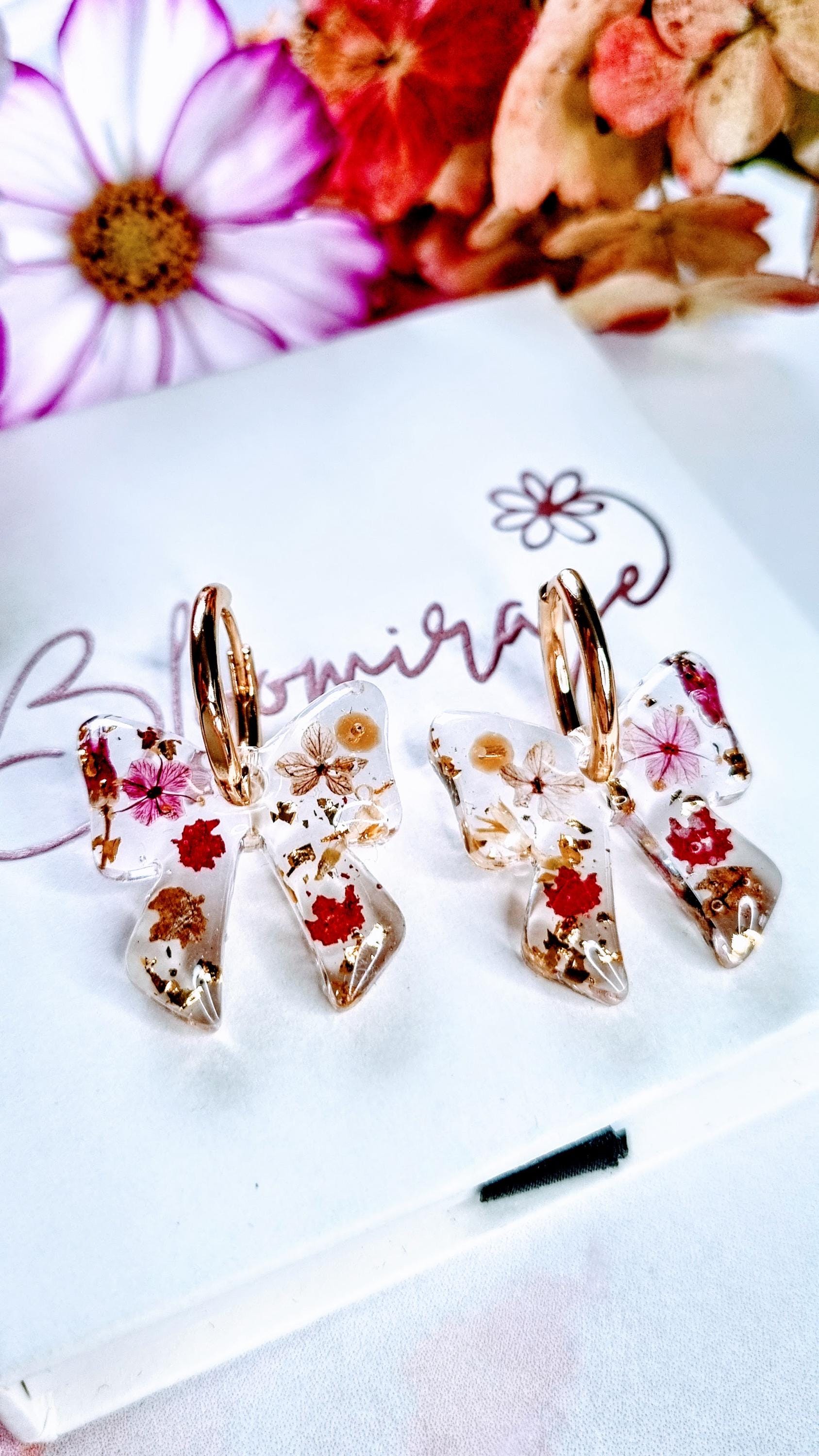 Real Pressed Flower Bow Hoop Earrings | Botanical Jewelry
