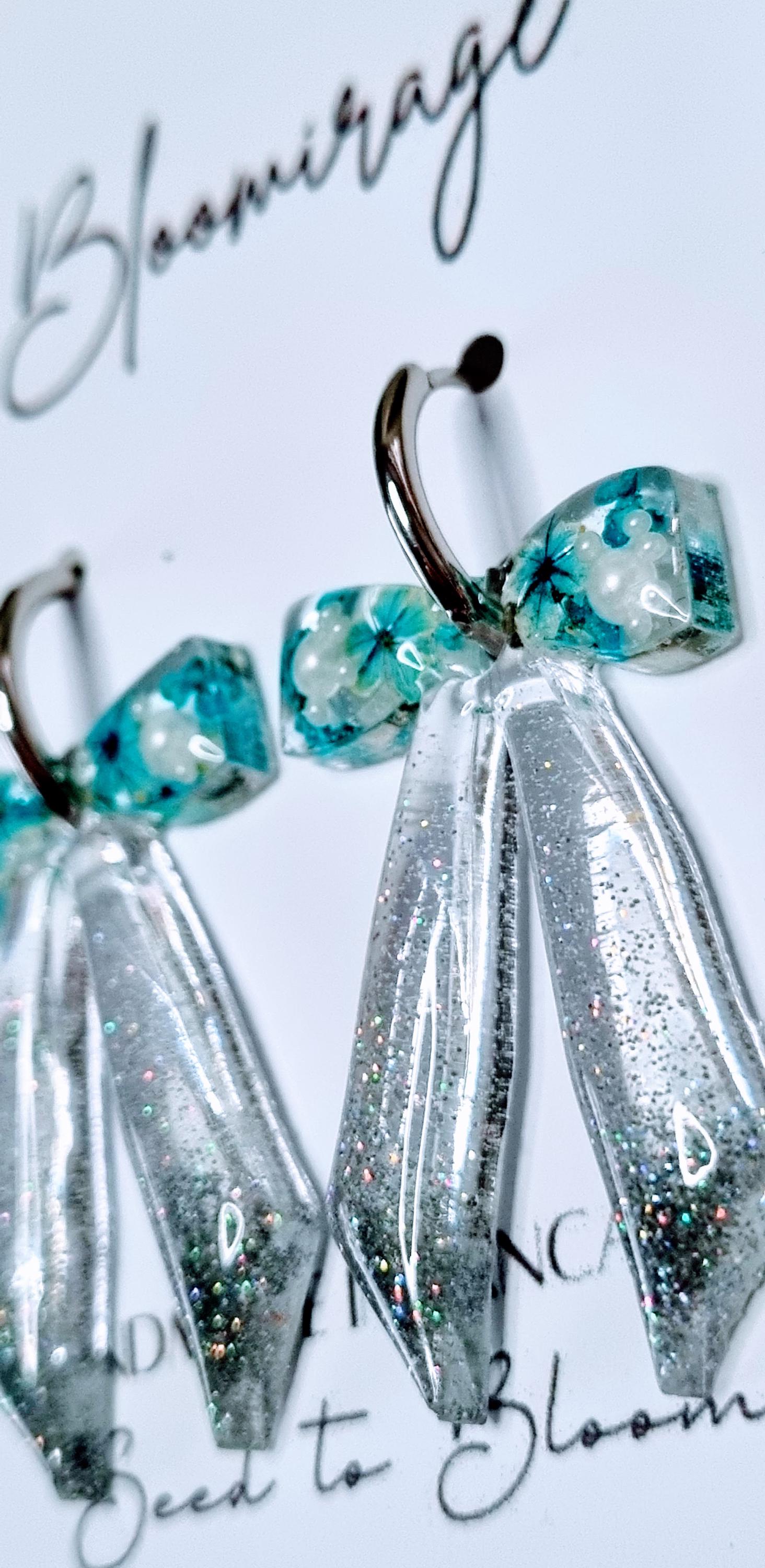 Christmas Bow Hoop Earrings | Bowble Botanical Winter Jewellery | Meaningful Gifts for Her | Blue & Silver