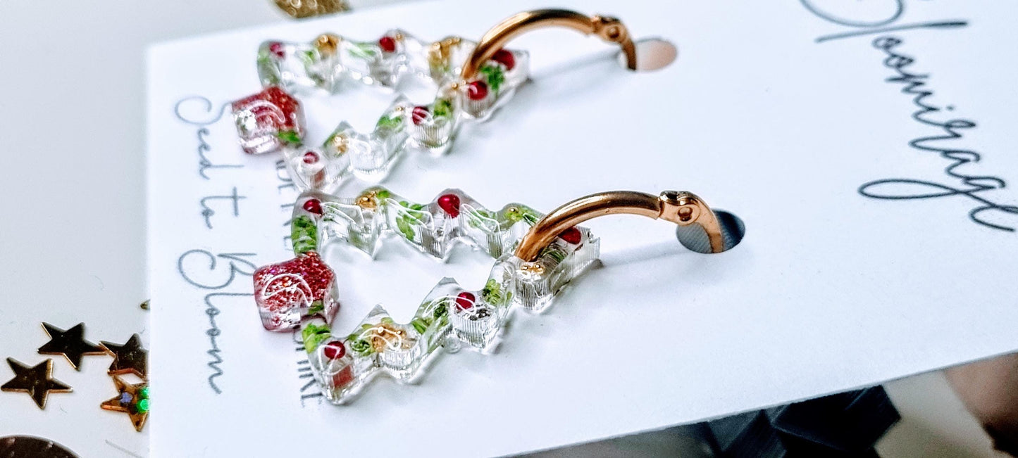 Festive Christmas Tree Hoop Earrings | Botanical Winter Jewellery | Meaningful Gifts for Her
