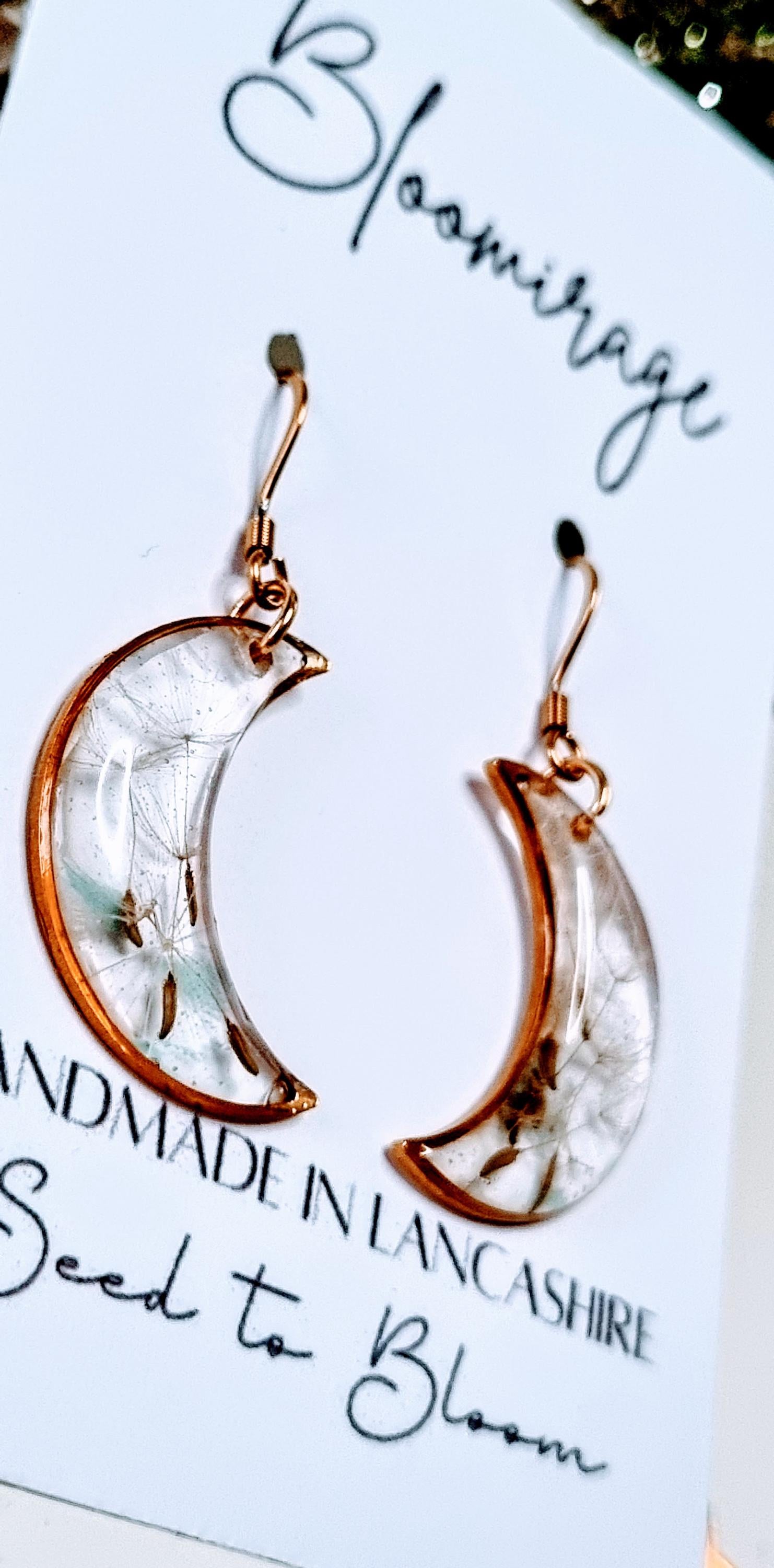 Moon Dandelion Seed Wish Earrings | Whimsical Botanical Jewelry | Fairytale Gift | Gold Moon Bezel Set
