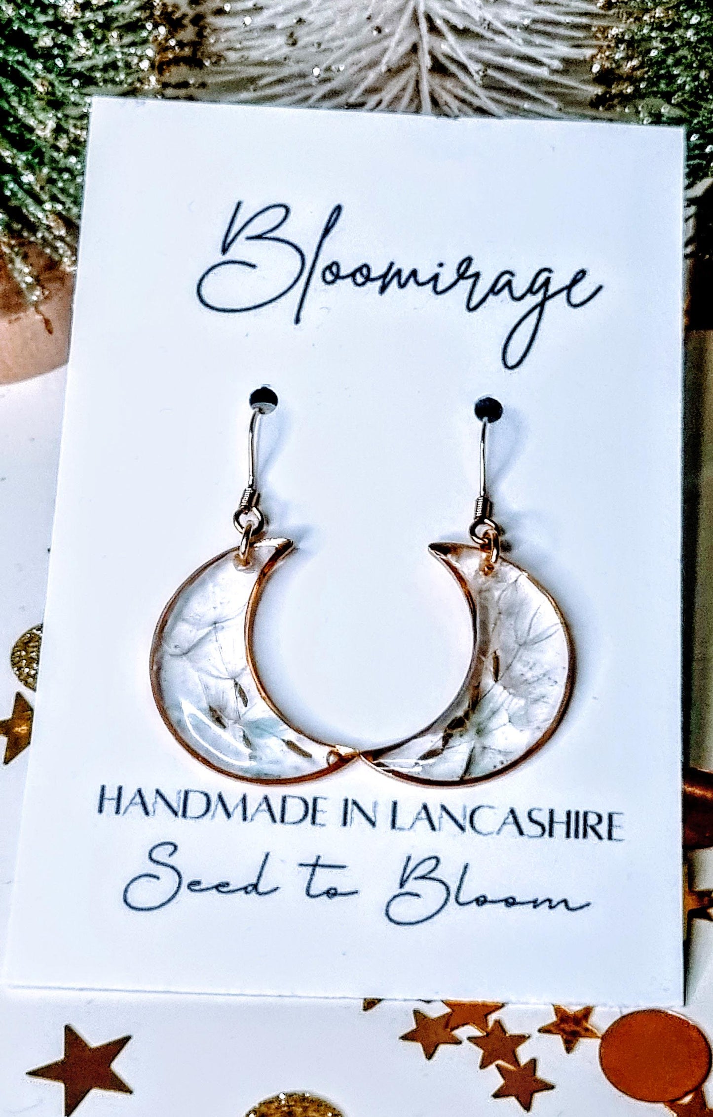 Moon Dandelion Seed Wish Earrings | Whimsical Botanical Jewelry | Fairytale Gift | Gold Moon Bezel Set