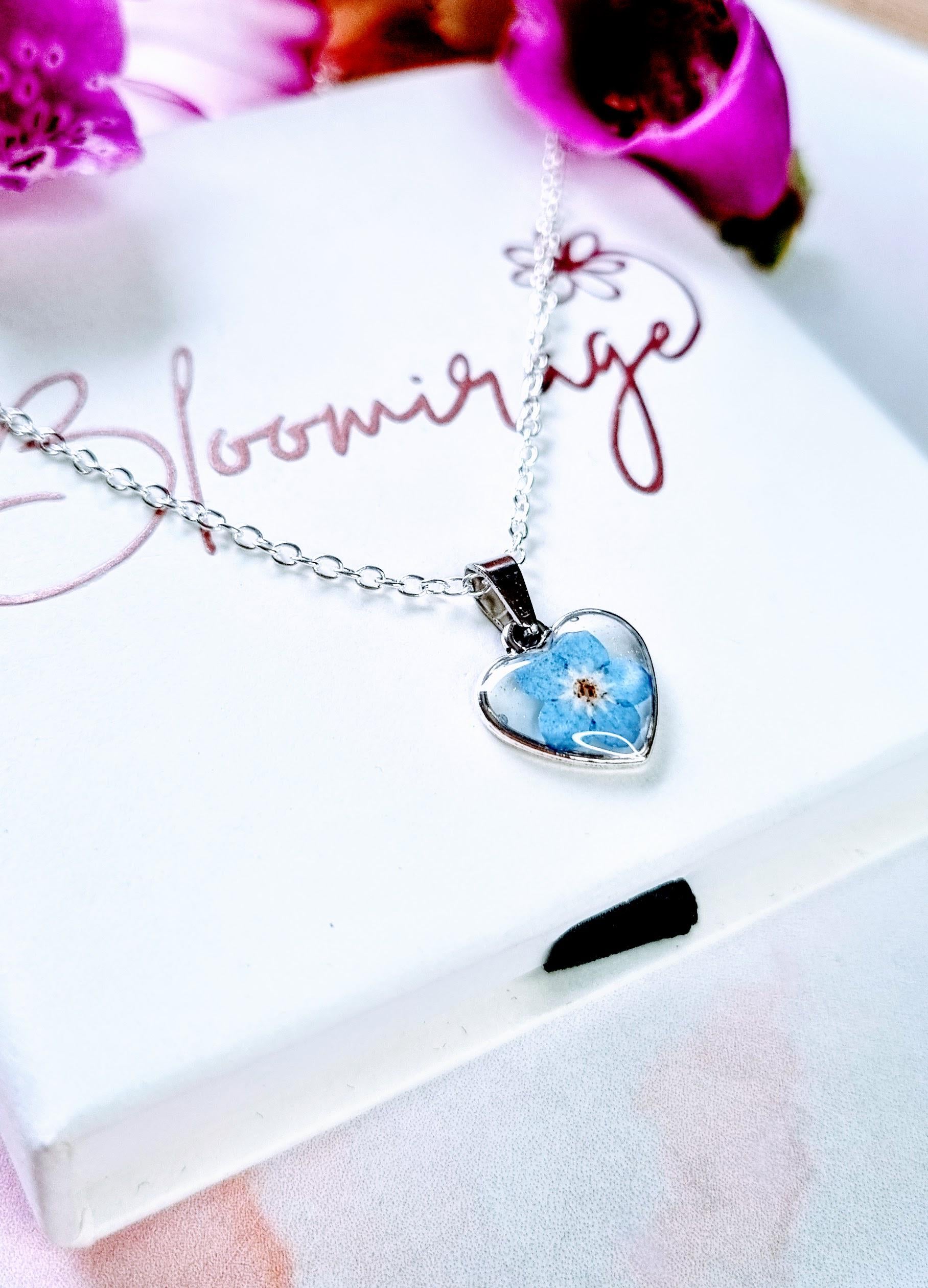 Forget-Me-Not Heart Pendant | Pressed Flower Resin Necklace