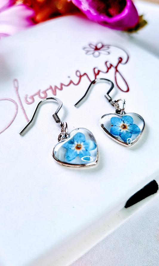 Forget Me Not Heart Earrings | Real Pressed Flower Resin Jewelry