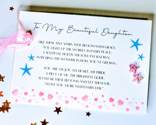 Pink Star Stud Earrings | Real Flower Handmade Jewelry, Daughter Gift