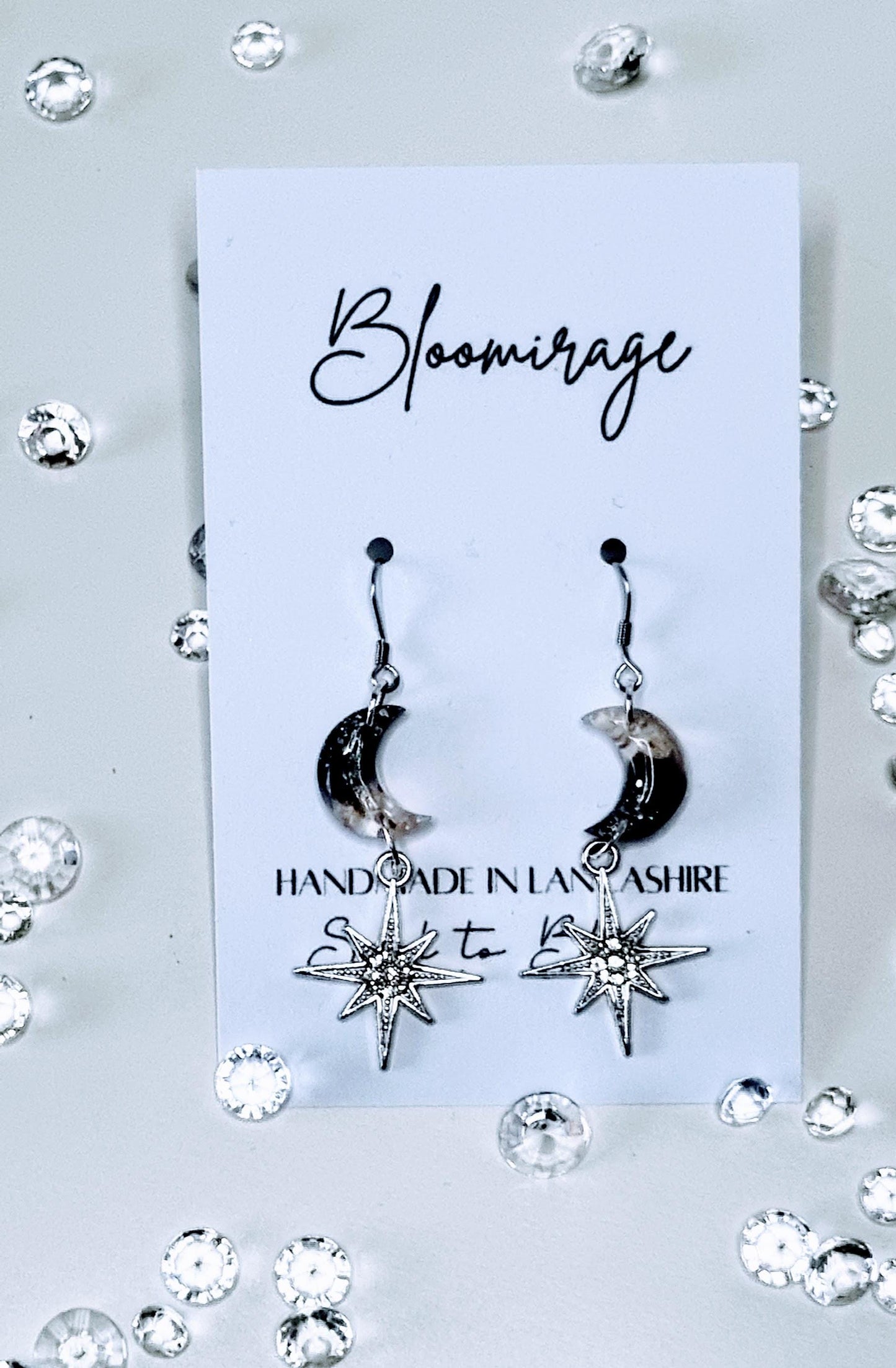 Moon & Stars Drop Earrings | Real Pressed Flowers | Whimsical Botanical Jewelry | Fairytale Gift