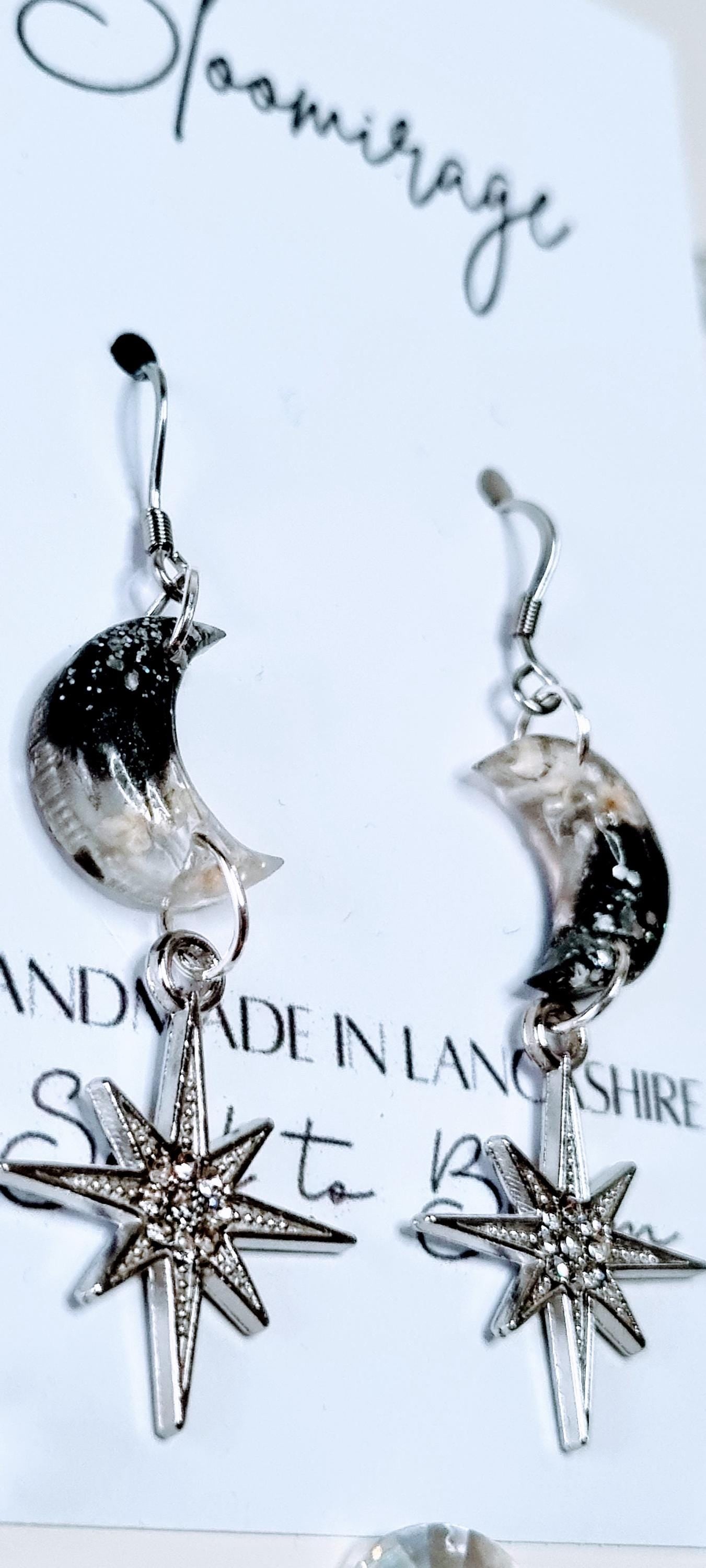 Moon & Stars Drop Earrings | Real Pressed Flowers | Whimsical Botanical Jewelry | Fairytale Gift
