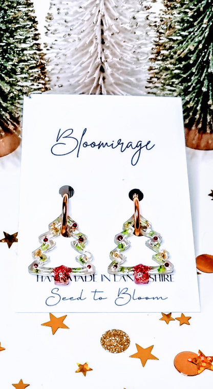 Festive Christmas Tree Hoop Earrings | Botanical Winter Jewellery | Meaningful Gifts for Her