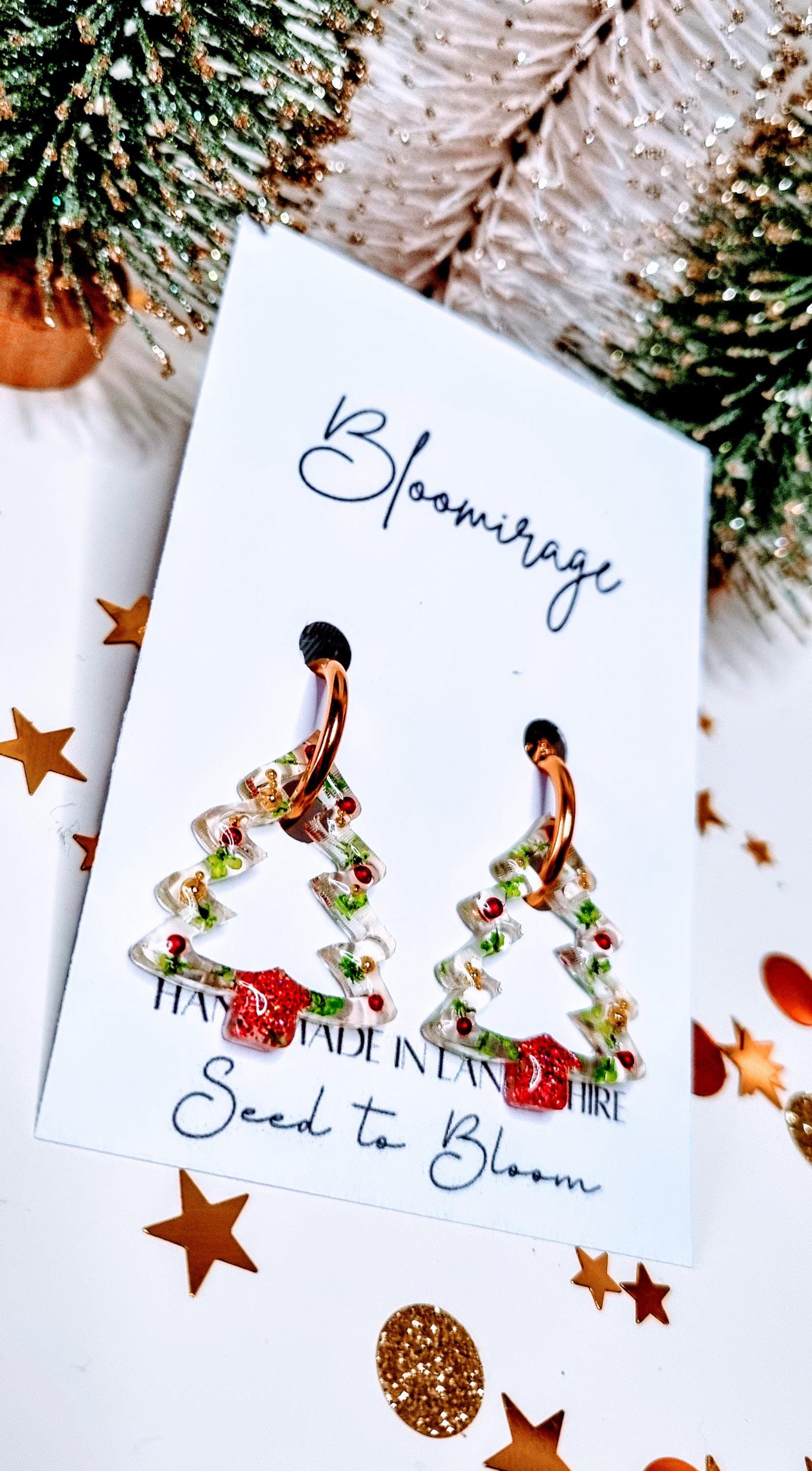 Festive Christmas Tree Hoop Earrings | Botanical Winter Jewellery | Meaningful Gifts for Her