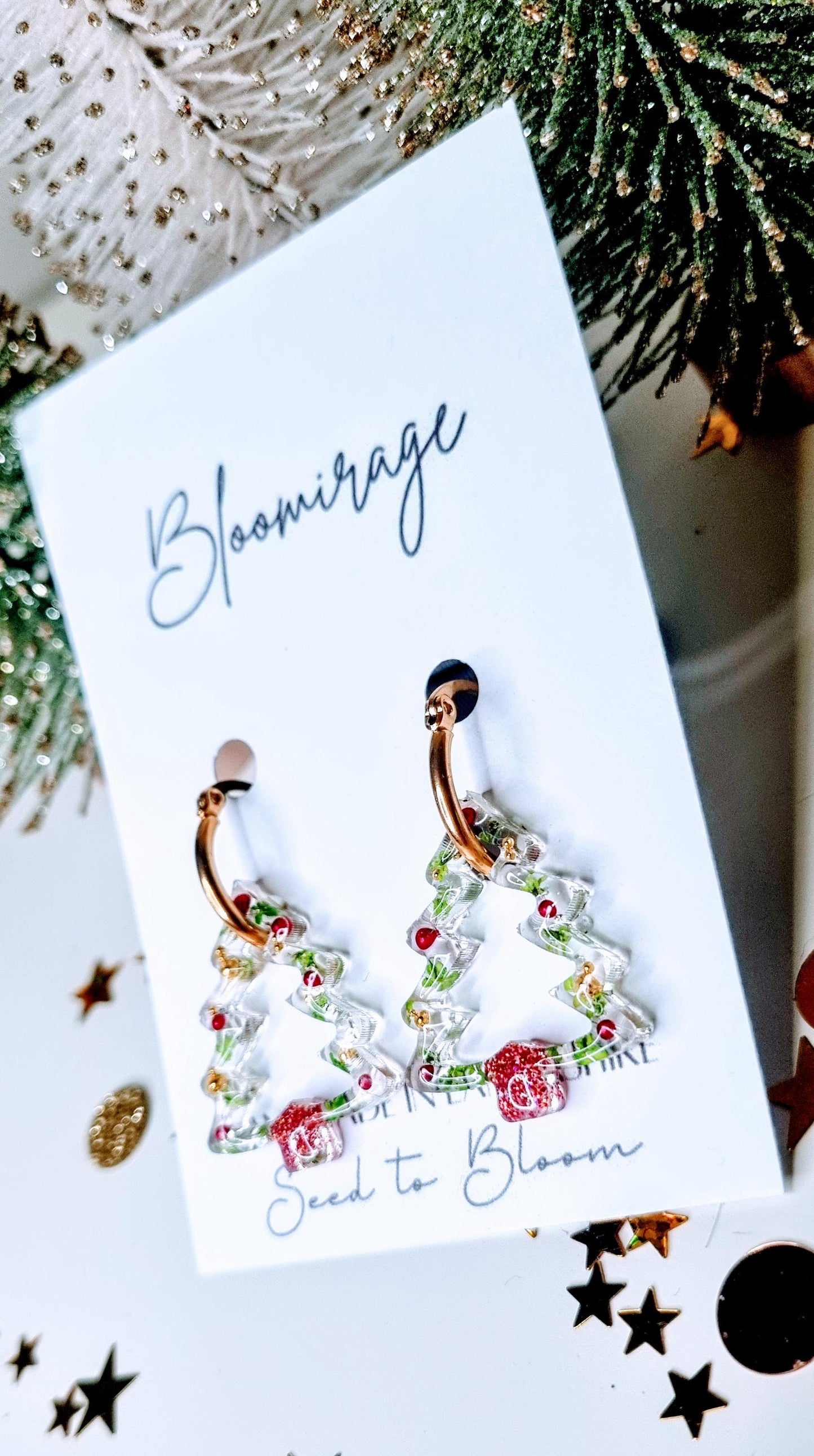 Festive Christmas Tree Hoop Earrings | Botanical Winter Jewellery | Meaningful Gifts for Her
