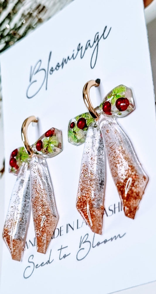 Christmas Bow Hoop Earrings | Bowble Botanical Winter Jewellery | Meaningful Gifts for Her | Red & Green