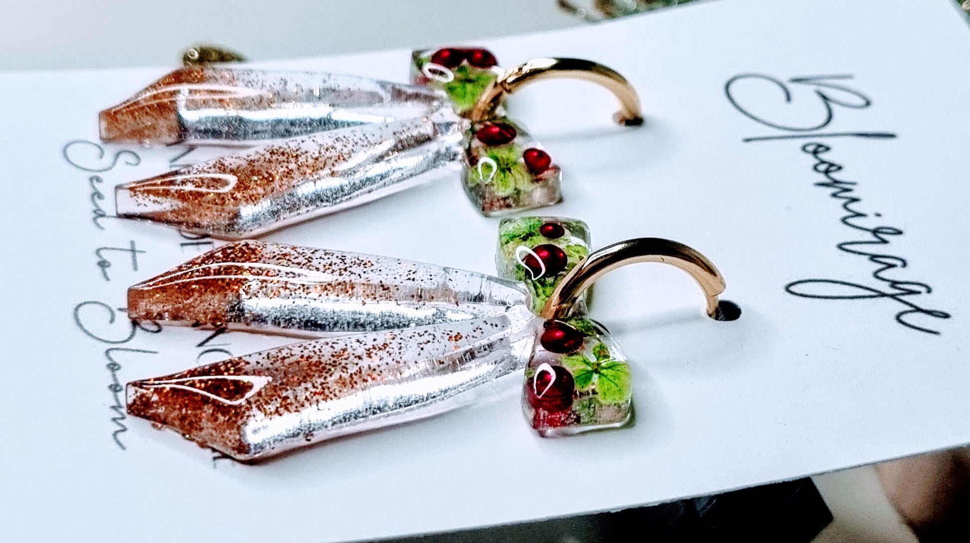 Christmas Bow Hoop Earrings | Bowble Botanical Winter Jewellery | Meaningful Gifts for Her | Red & Green