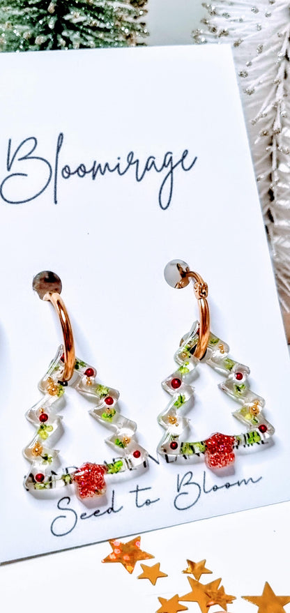 Festive Christmas Tree Hoop Earrings | Botanical Winter Jewellery | Meaningful Gifts for Her