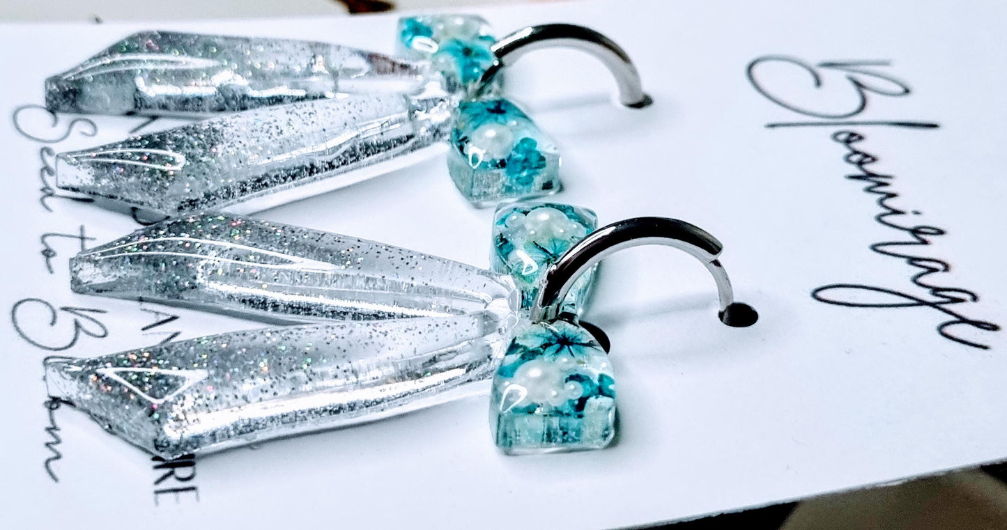 Christmas Bow Hoop Earrings | Bowble Botanical Winter Jewellery | Meaningful Gifts for Her | Blue & Silver