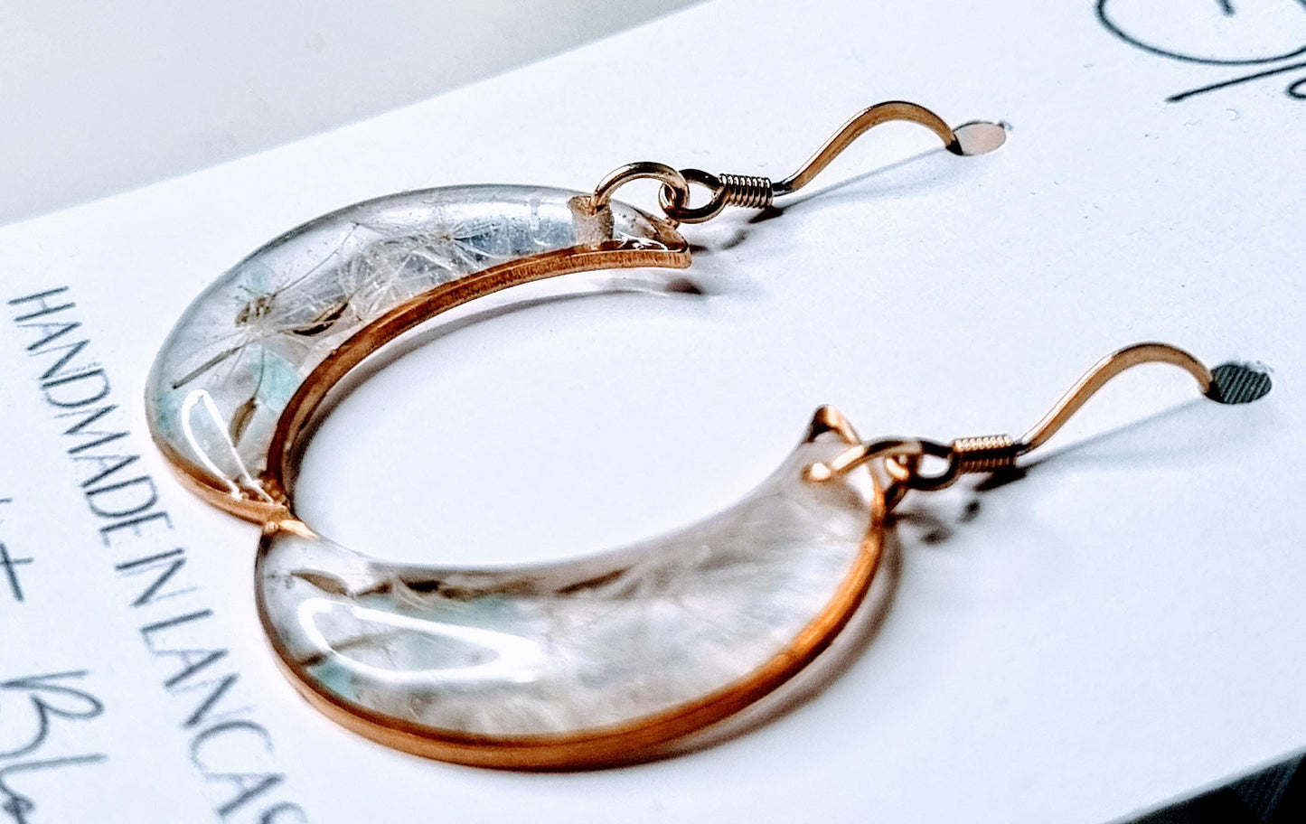 Moon Dandelion Seed Wish Earrings | Whimsical Botanical Jewelry | Fairytale Gift | Gold Moon Bezel Set