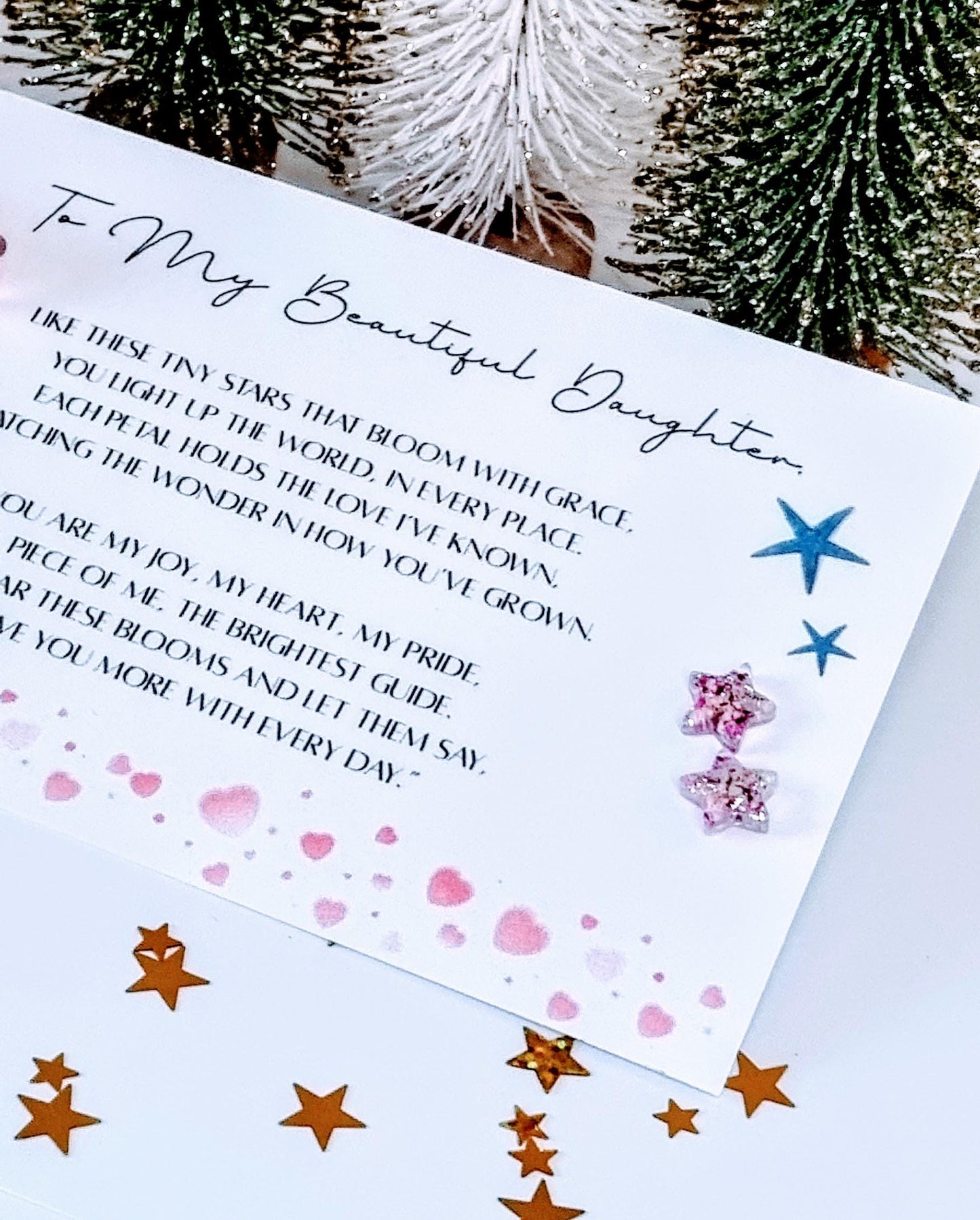 Pink Star Stud Earrings | Real Flower Handmade Jewelry, Daughter Gift