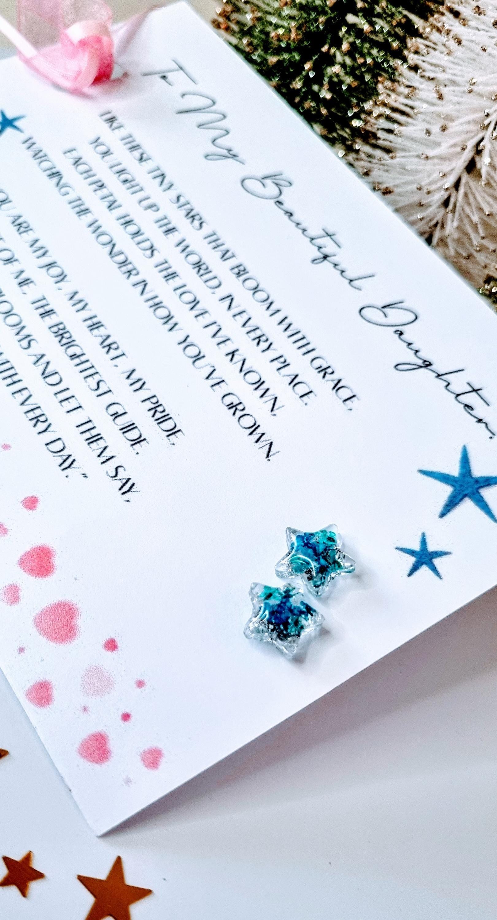 Blue Star Stud Handmade Earrings | Real Flowers, Sparkle | Daughter Gift