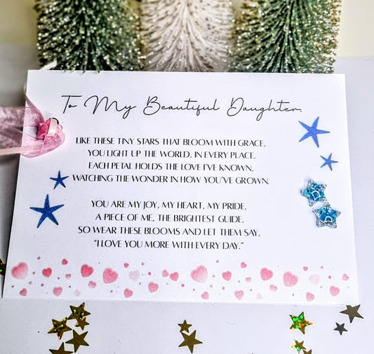 Blue Star Stud Handmade Earrings | Real Flowers, Sparkle | Daughter Gift