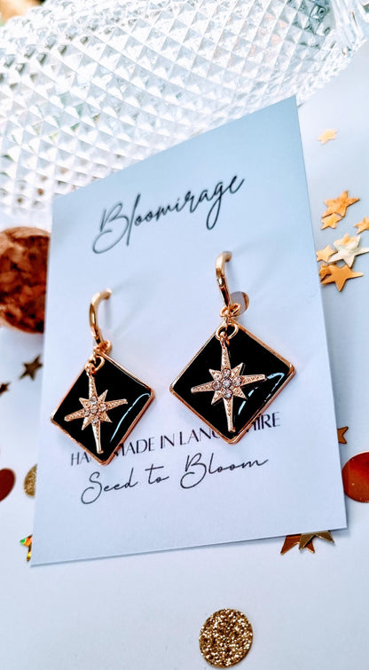 Black & Gold Star Hoop Earrings | Handcrafted Jewellery | Whimsical gift for her