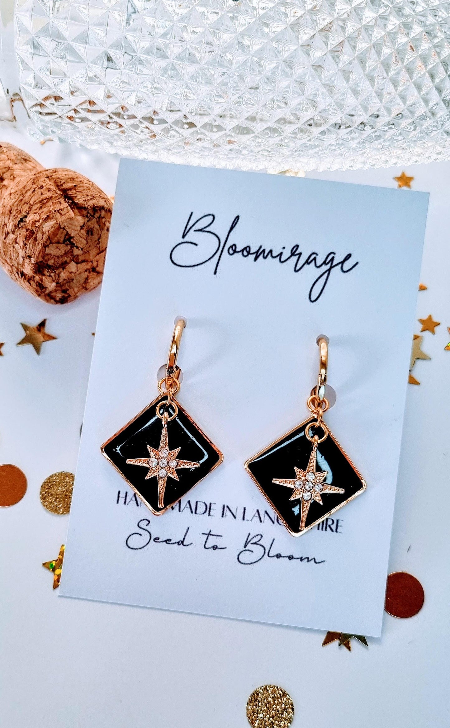 Black & Gold Star Hoop Earrings | Handcrafted Jewellery | Whimsical gift for her