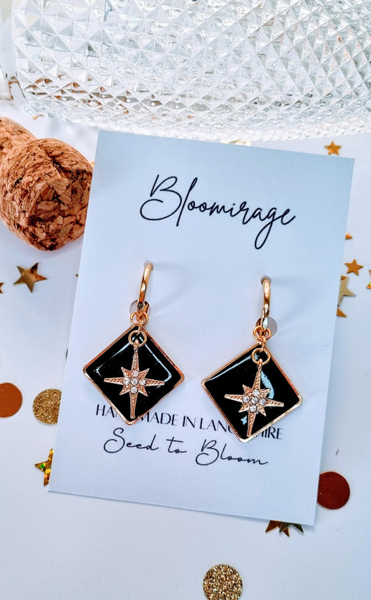 Black & Gold Star Hoop Earrings | Handcrafted Jewellery | Whimsical gift for her
