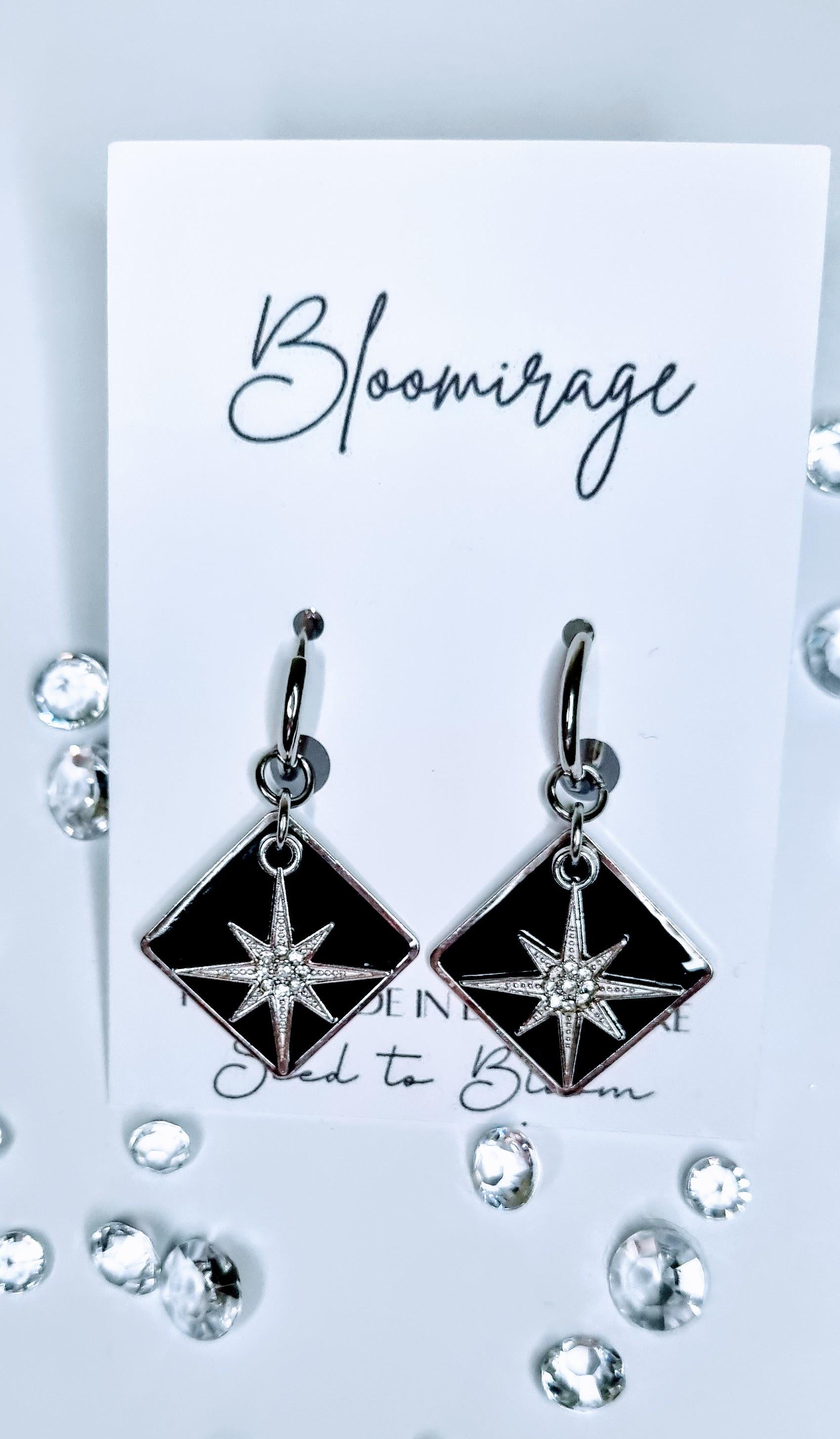 Black & Silver Star Hoop Earrings | Handcrafted Jewellery | Whimsical gift for her