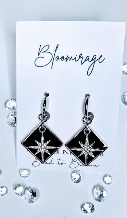 Black & Silver Star Hoop Earrings | Handcrafted Jewellery | Whimsical gift for her