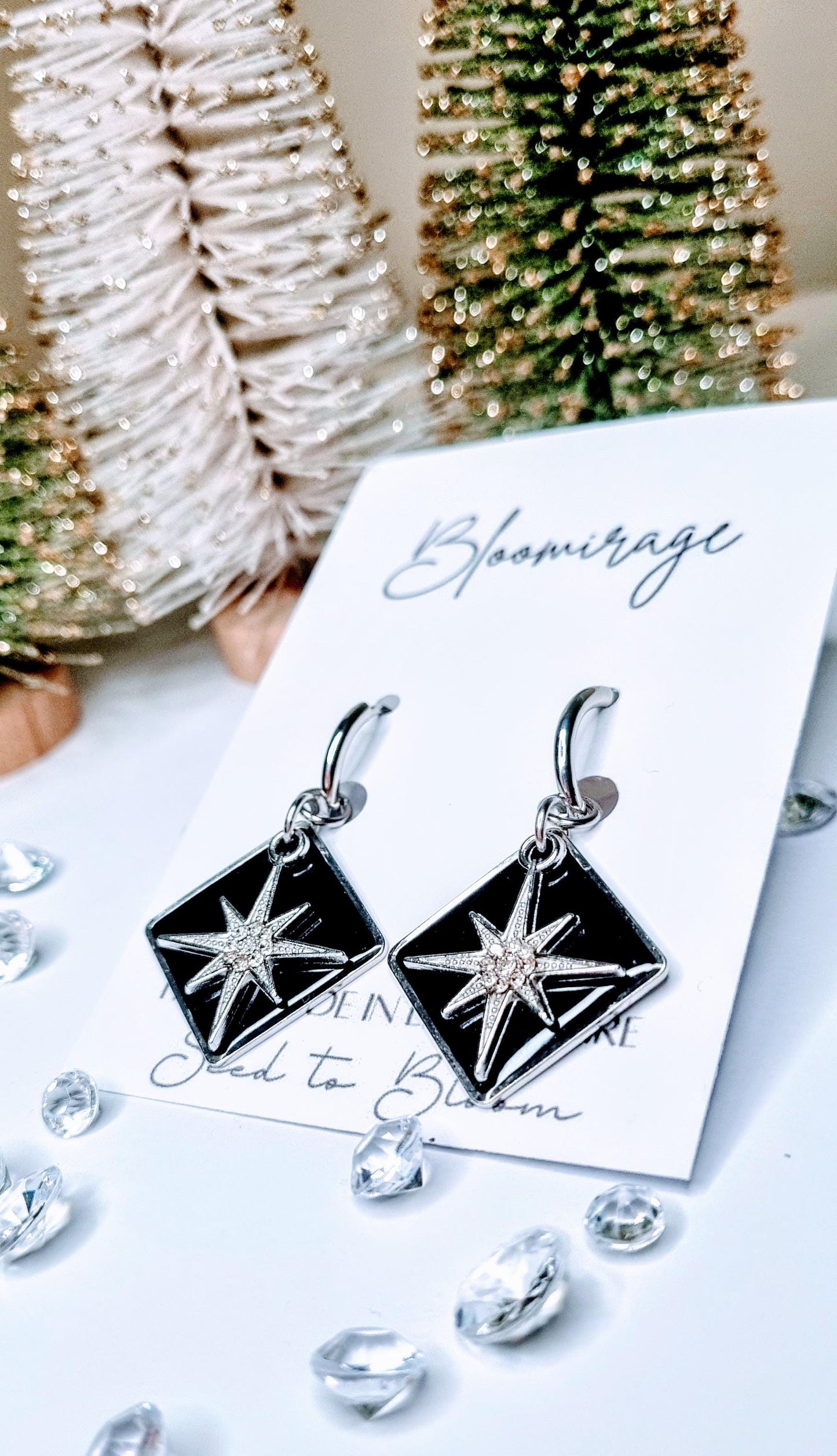 Black & Silver Star Hoop Earrings | Handcrafted Jewellery | Whimsical gift for her
