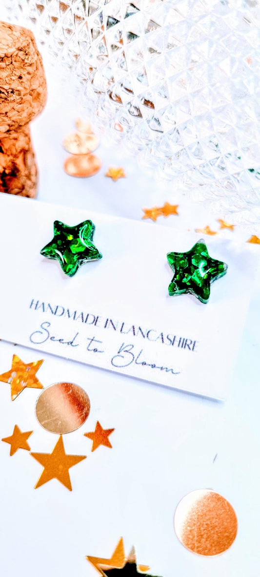 Emerald Star Stud Earrings | Handmade Hypoallergenic Jewellery