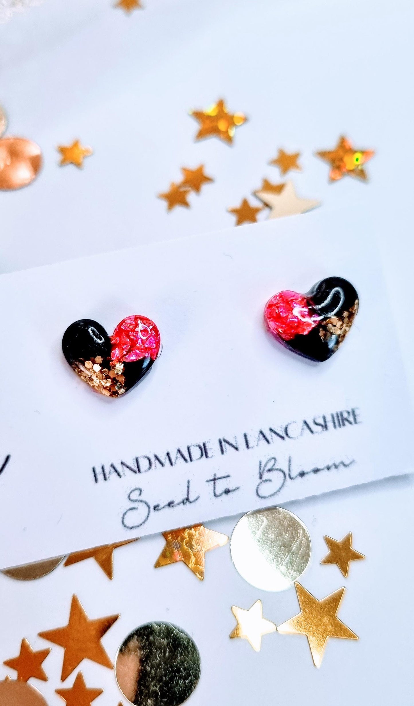 Pink & Gold Heart Stud Earrings | Handmade Hypoallergenic Jewellery
