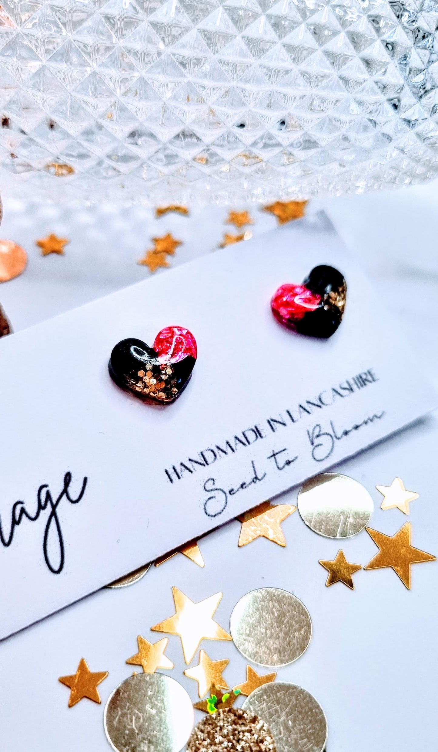 Pink & Gold Heart Stud Earrings | Handmade Hypoallergenic Jewellery