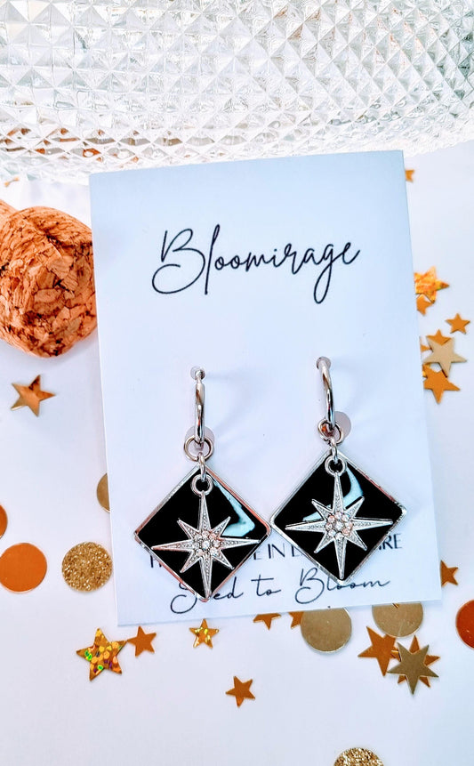 Black & Silver Star Hoop Earrings | Handcrafted Jewellery | Whimsical gift for her