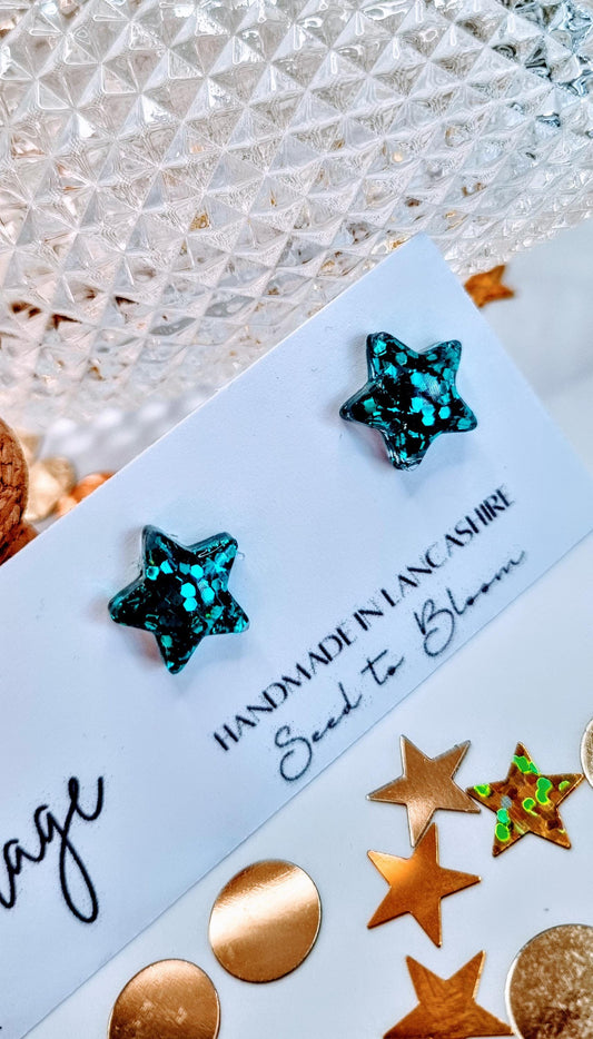 Teal Star Stud Earrings | Handmade Hypoallergenic Jewellery
