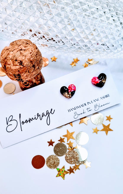 Pink & Gold Heart Stud Earrings | Handmade Hypoallergenic Jewellery