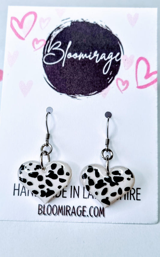 Dalmatian Print Love Heart Earrings | Valentines Day | Handmade Jewellery