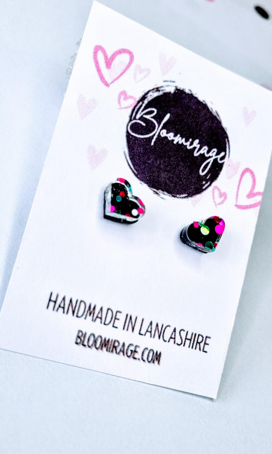 Chunky Glitter Love Heart Stud Earrings | Valentines Day | Handmade Jewellery