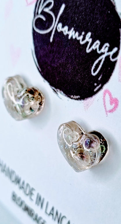 Bubble Iridescent Love Heart Stud Earrings | Valentines Day | Handmade Jewellery