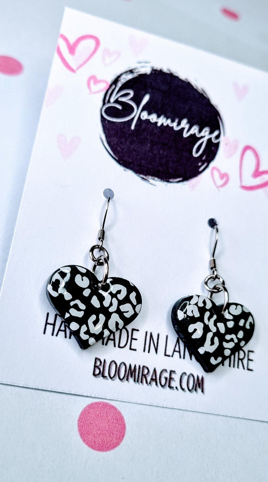 Leopard Print Love Heart Earrings | Valentines Day | Handmade Jewellery