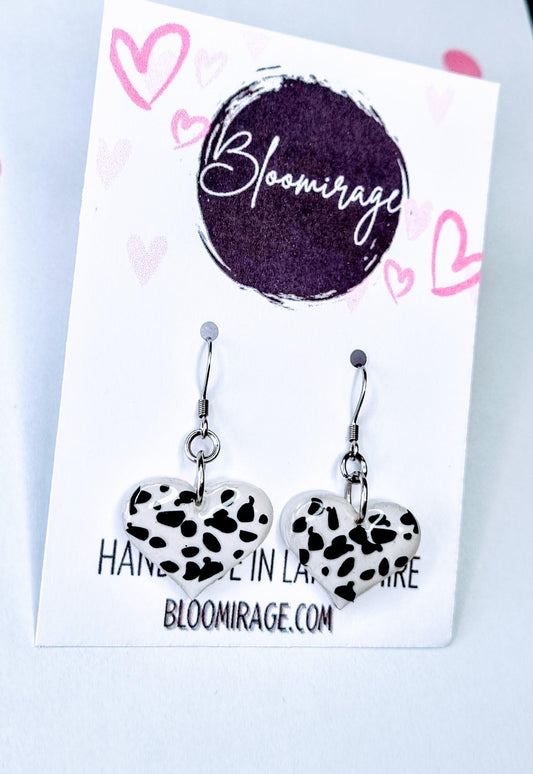 Dalmatian Print Love Heart Earrings | Valentines Day | Handmade Jewellery