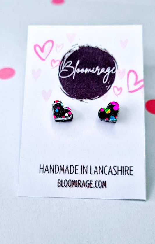 Chunky Glitter Love Heart Stud Earrings | Valentines Day | Handmade Jewellery