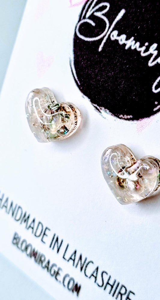Bubble Iridescent Love Heart Stud Earrings | Valentines Day | Handmade Jewellery