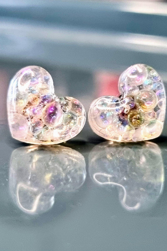 Bubble Iridescent Love Heart Stud Earrings | Valentines Day | Handmade Jewellery