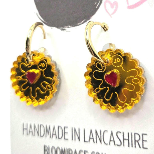 Jammy Buscuit Love Heart Earrings | Mirrored Acrylic | Valentines Day | Handmade Jewellery
